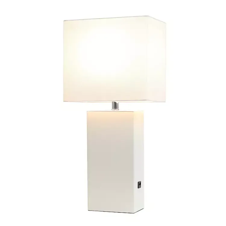 Kirklands Home Faux Leather Charging Table Lamp White Hot