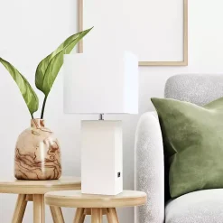 Kirklands Home Faux Leather Charging Table Lamp White Hot