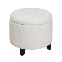 Kirklands Home Faux Leather Eliza Round Storage Ottoman White Online