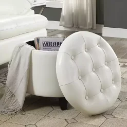 Kirklands Home Faux Leather Eliza Round Storage Ottoman White Online