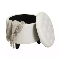 Kirklands Home Faux Leather Eliza Round Storage Ottoman White Online