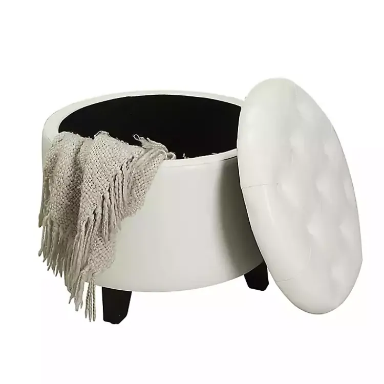 Kirklands Home Faux Leather Eliza Round Storage Ottoman White Online