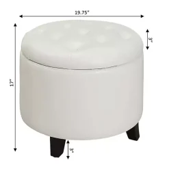 Kirklands Home Faux Leather Eliza Round Storage Ottoman White Online