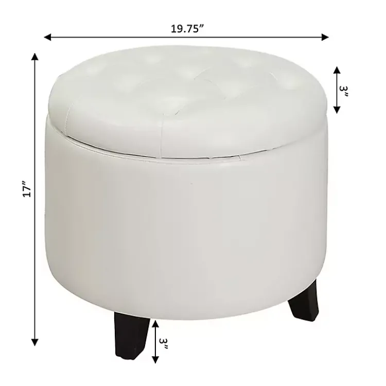 Kirklands Home Faux Leather Eliza Round Storage Ottoman White Online