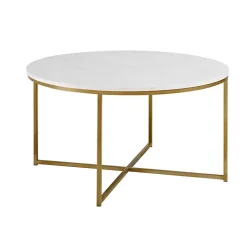 Kirklands Home Faux Marble & Gold X-Base Coffee Table White New
