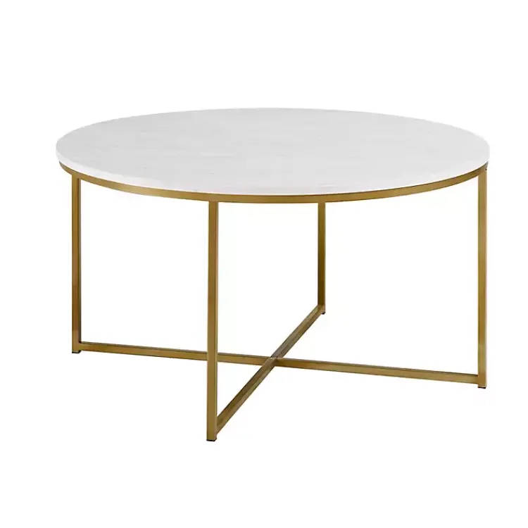 Kirklands Home Faux Marble & Gold X-Base Coffee Table White New