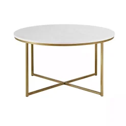 Kirklands Home Faux Marble & Gold X-Base Coffee Table White New