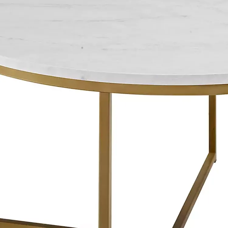 Kirklands Home Faux Marble & Gold X-Base Coffee Table White New