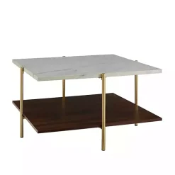 Kirklands Home White Faux Marble and Brown Wood Coffee Table Clearance
