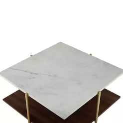 Kirklands Home White Faux Marble and Brown Wood Coffee Table Clearance