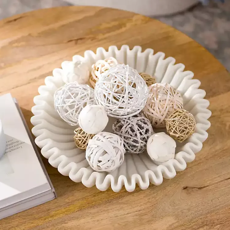 Decorative Bowls & Jars>Kirklands Home Faux Marble Scalloped Decorative Bowl White