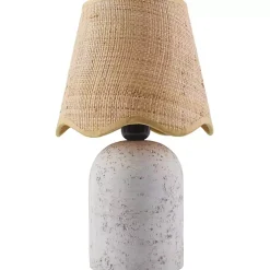 Kirklands Home Faux Stone Table Lamp with Scalloped Shade White New