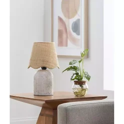 Kirklands Home Faux Stone Table Lamp with Scalloped Shade White New