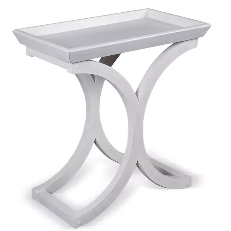 Kirklands Home Fir Wood Curved Tray C-Table White