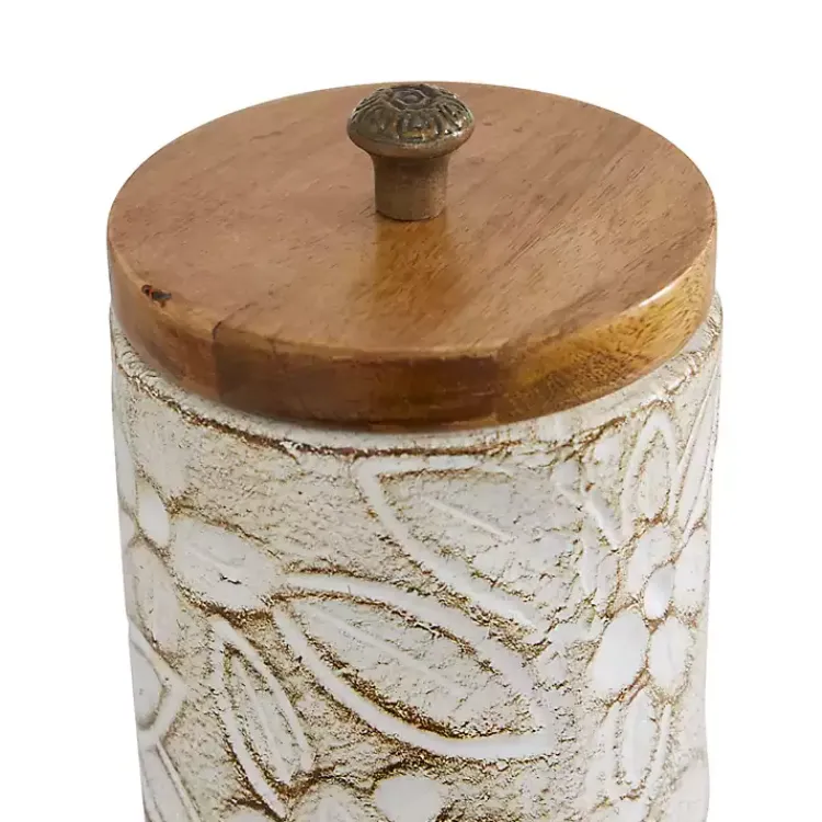 Decorative Bowls & Jars>Kirklands Home Floral Jars with Wood Lids, Set of 2 White