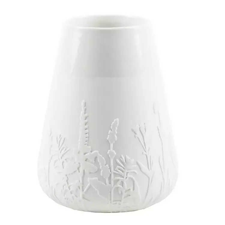 Vases>Kirklands Home Floral Meadow Embossed Vase White