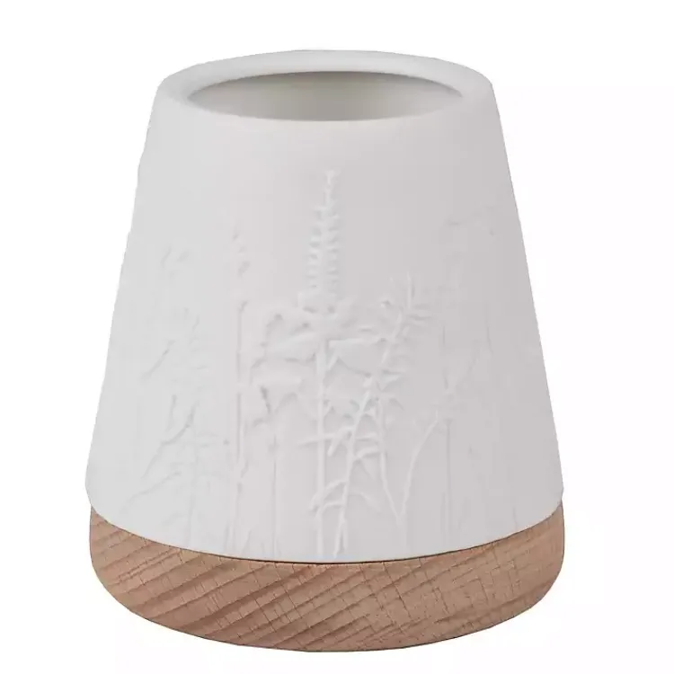 Vases>Kirklands Home White Floral Meadow Embossed Wood Base Vase