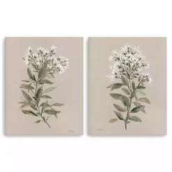 Kirklands Home White Floral Stem Canvas Art Prints, Set of 2 Discount
