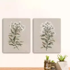 Kirklands Home White Floral Stem Canvas Art Prints, Set of 2 Discount