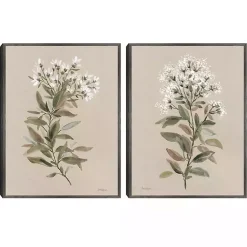 Kirklands Home White Floral Stems Framed Canvas Prints, Set of 2 New