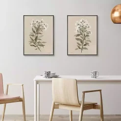 Kirklands Home White Floral Stems Framed Canvas Prints, Set of 2 New