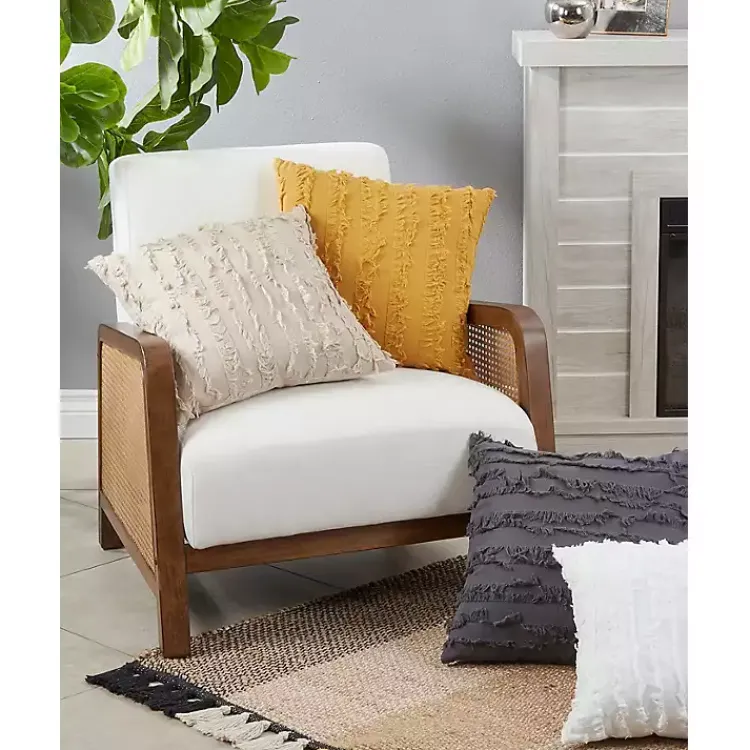 Pillows>Kirklands Home Fringe Stripe Throw Pillow White