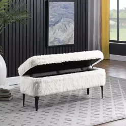 Kirklands Home Fur Storage Bench White Hot