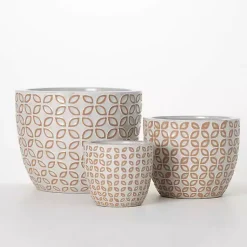 Kirklands Home White Geometric Clay Planters, Set of 3 Clearance