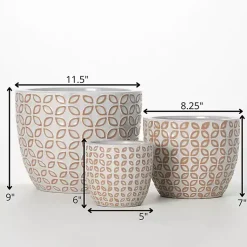 Kirklands Home White Geometric Clay Planters, Set of 3 Clearance