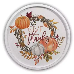 Fall>Kirklands Home Give Thanks Pumpkin Wreath Wall Plaque White