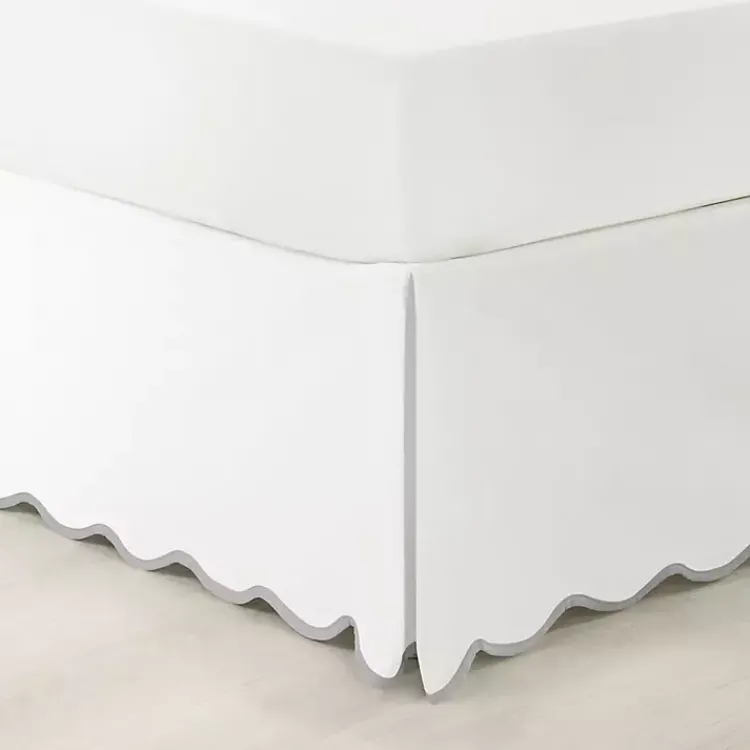 Kirklands Home White Scalloped Coastal King Bed Skirt Gray