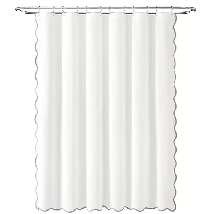 Kirklands Home White Gray Scalloped Coastal Shower Curtain Discount