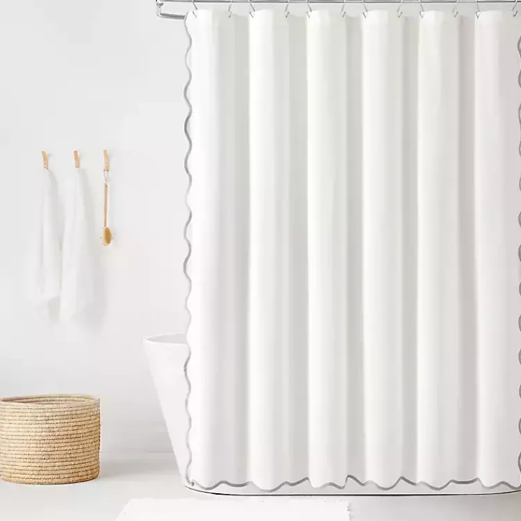 Kirklands Home White Gray Scalloped Coastal Shower Curtain Discount