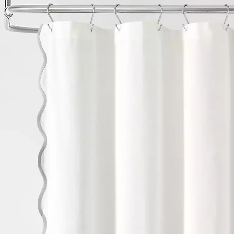 Kirklands Home White Gray Scalloped Coastal Shower Curtain Discount