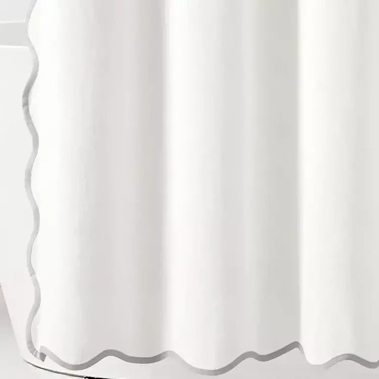 Kirklands Home White Gray Scalloped Coastal Shower Curtain Discount