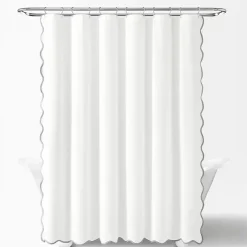 Kirklands Home White Gray Scalloped Coastal Shower Curtain Discount