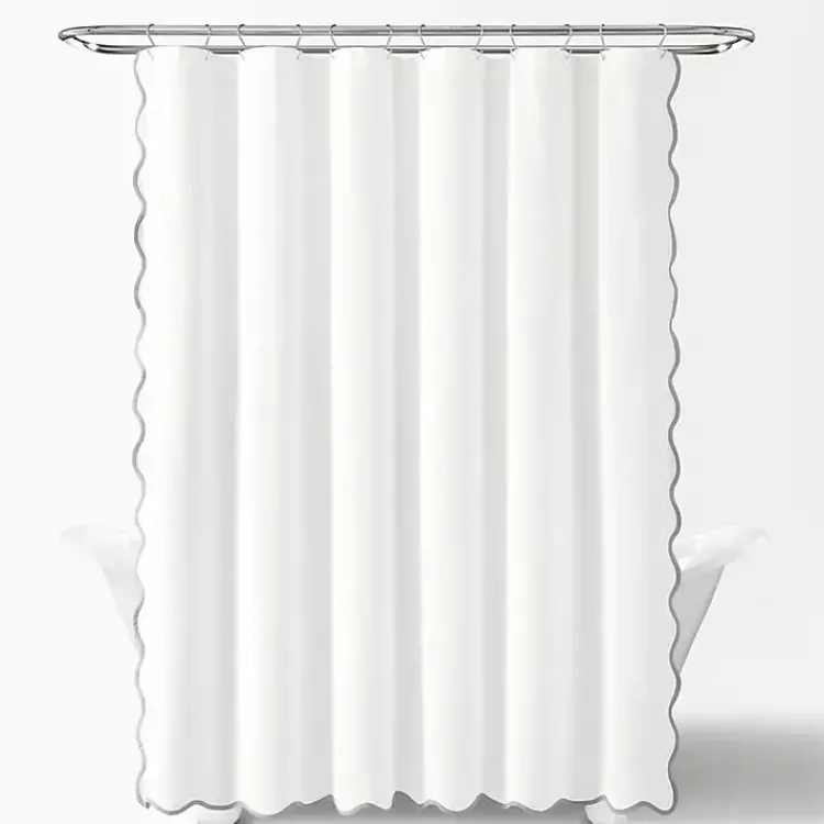 Kirklands Home White Gray Scalloped Coastal Shower Curtain Discount