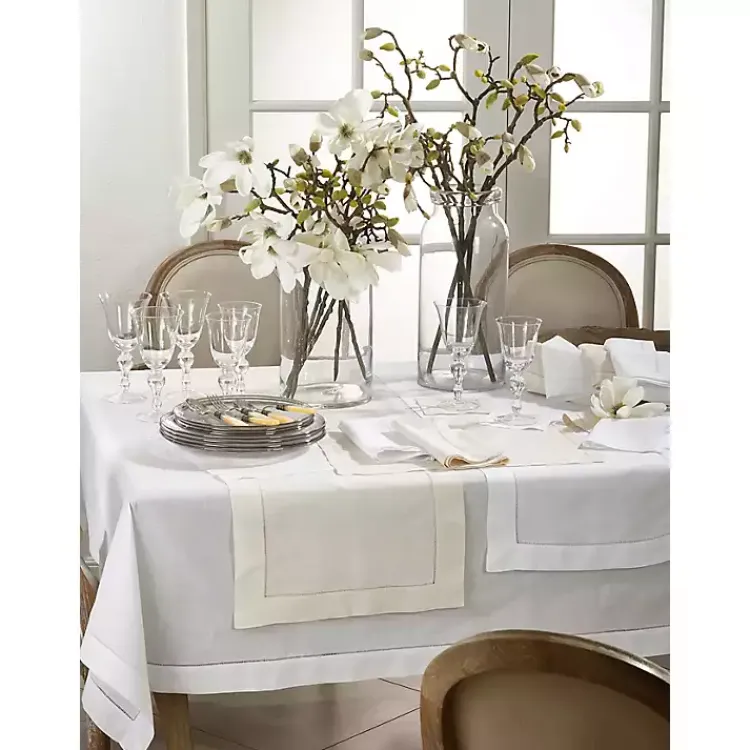 Kirklands Home Hemstitched Linen Oblong Runner White Hot