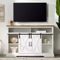 Kirklands Home Highboy Sliding Barn Door Media Cabinet White
