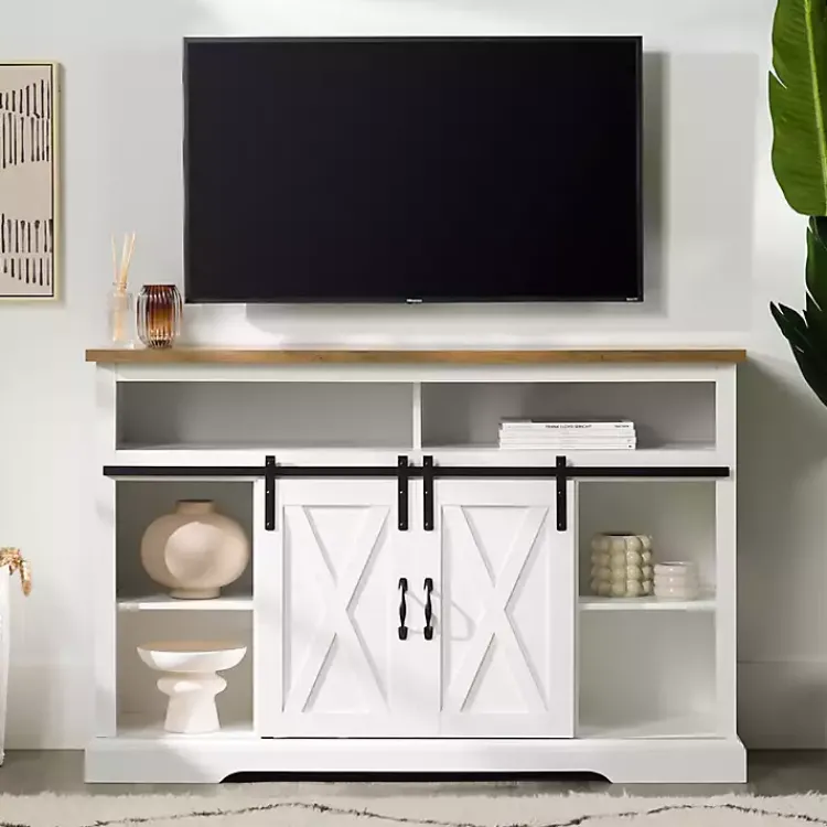 Kirklands Home Highboy Sliding Barn Door Media Cabinet White