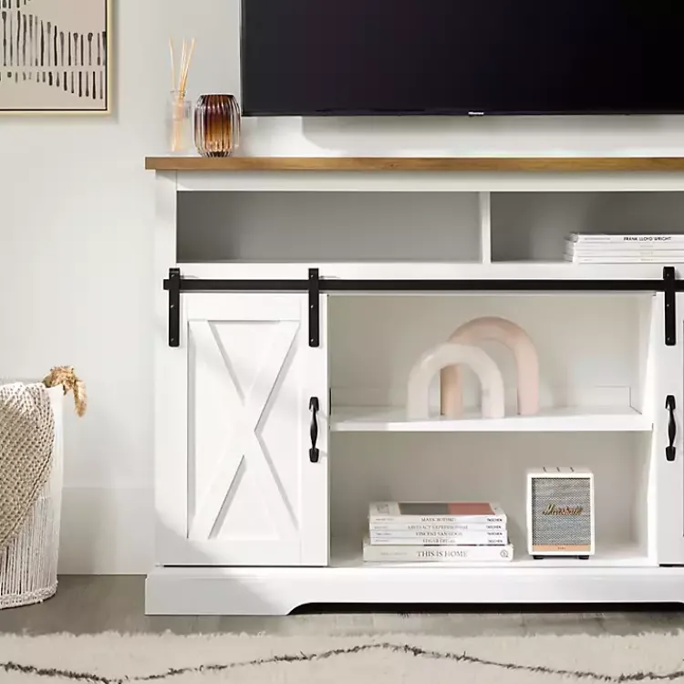 Kirklands Home Highboy Sliding Barn Door Media Cabinet White