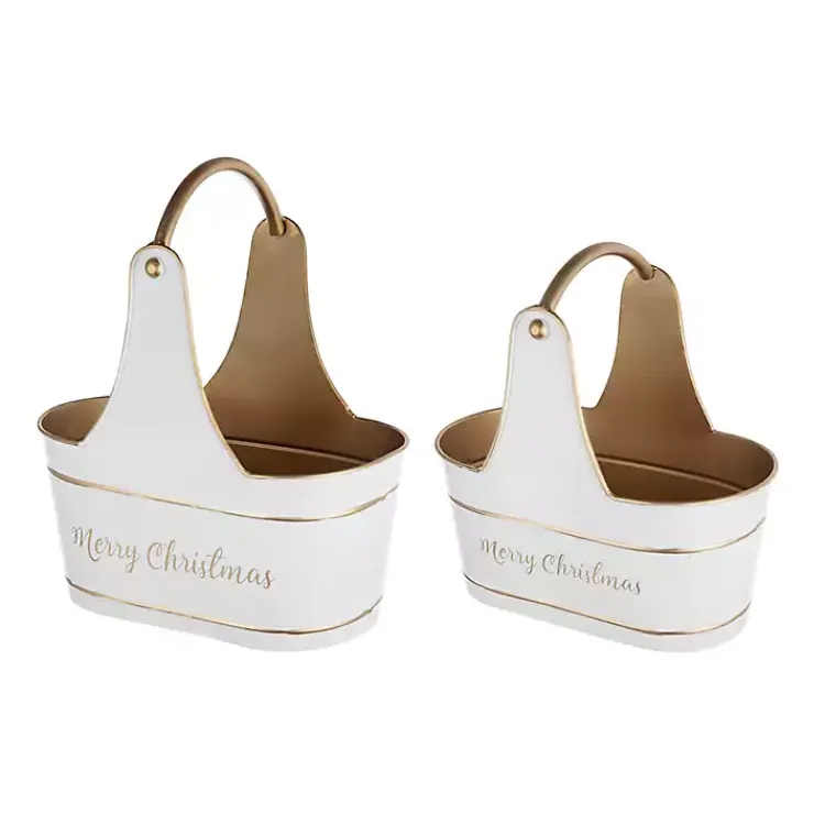 Christmas Decorations>Kirklands Home Iron Merry Christmas Baskets, Set of 2 White
