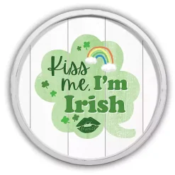 St Patricks Day Decorations>Kirklands Home Kiss Me I'm Irish Round Framed Art Print White