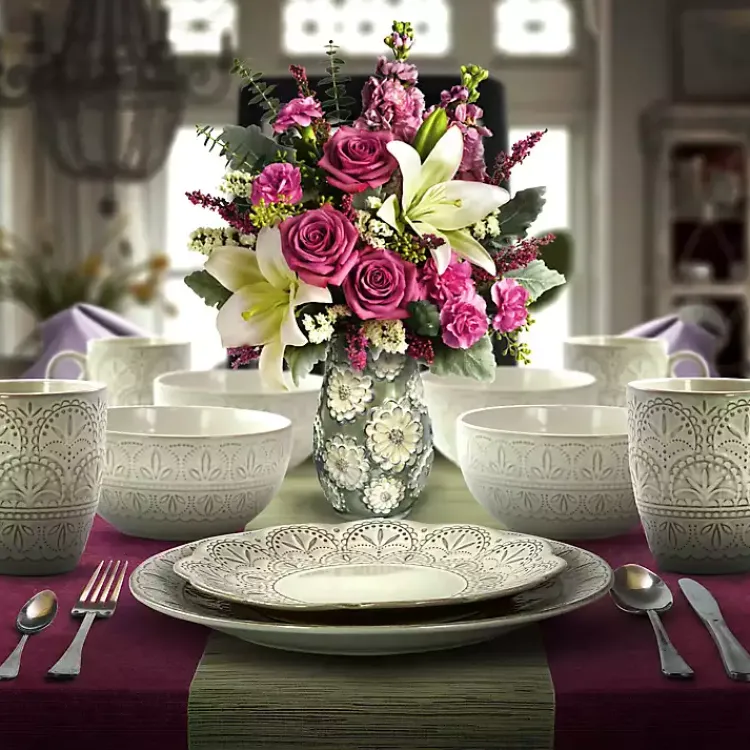 Kirklands Home Lace Embossed 16-pc. Dinnerware Set White Hot