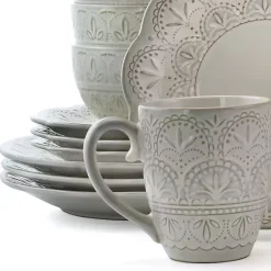 Kirklands Home Lace Embossed 16-pc. Dinnerware Set White Hot