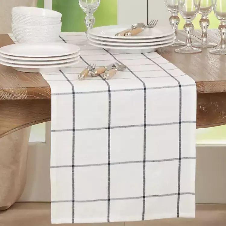 Kirklands Home Large Plaid Long Table Runner, 72 in. White Sale