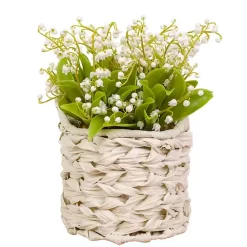 Arrangements & Greenery>Kirklands Home White Lily of the Valley Arrangement in Basket