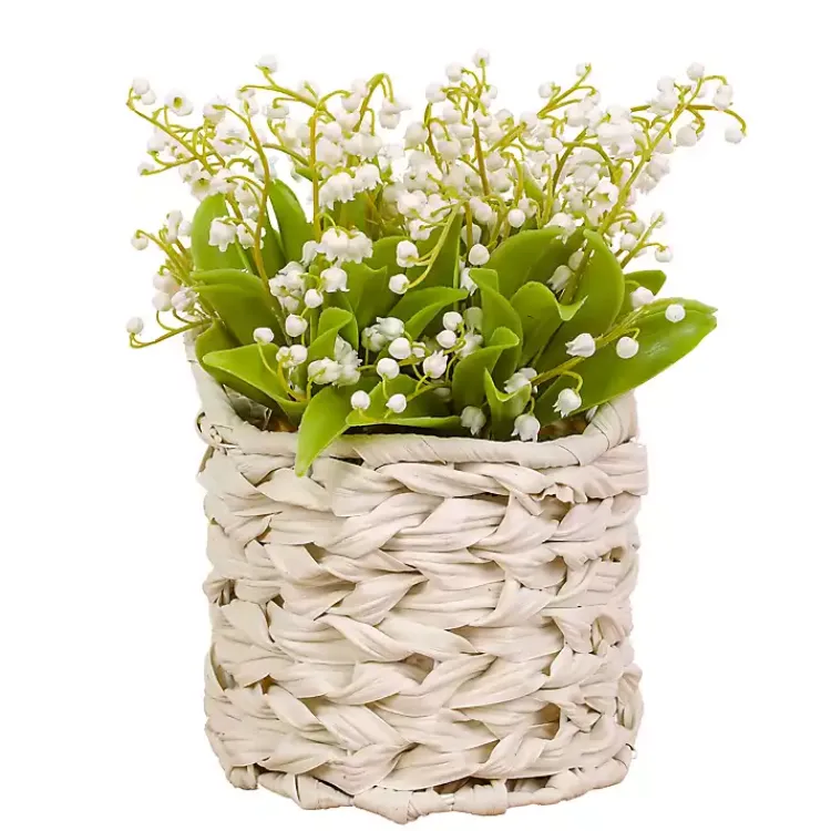 Arrangements & Greenery>Kirklands Home White Lily of the Valley Arrangement in Basket