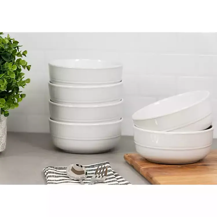 Kirklands Home Linear Cereal Bowls, Set of 6 White Clearance