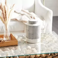 Decorative Bowls & Jars>Kirklands Home White Lined Ceramic Jars, Set of 2